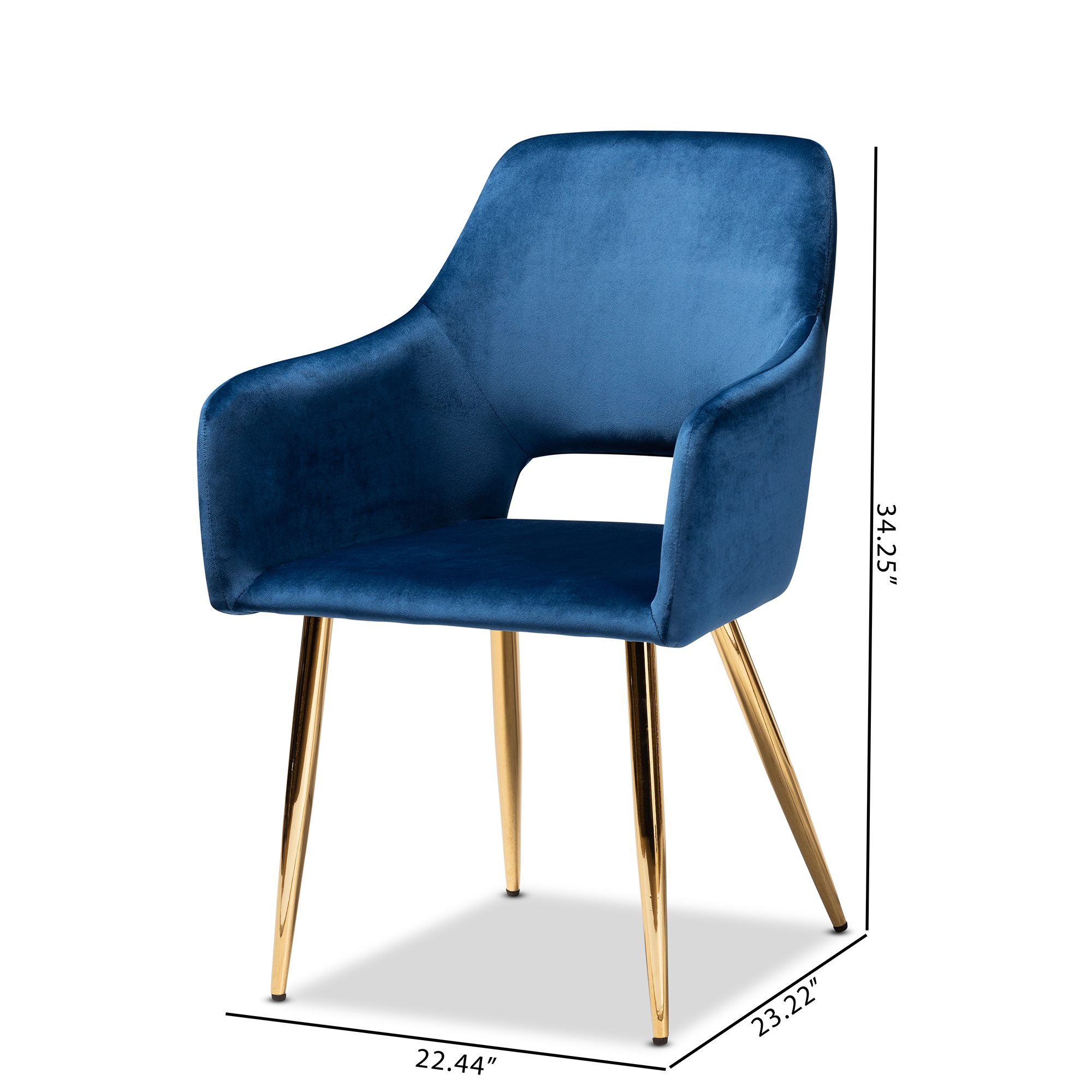 Baxton Studio Germaine Glam and Luxe Navy Blue Velvet Fabric Upholstered Gold Finished 2-Piece Metal Dining Chair Set