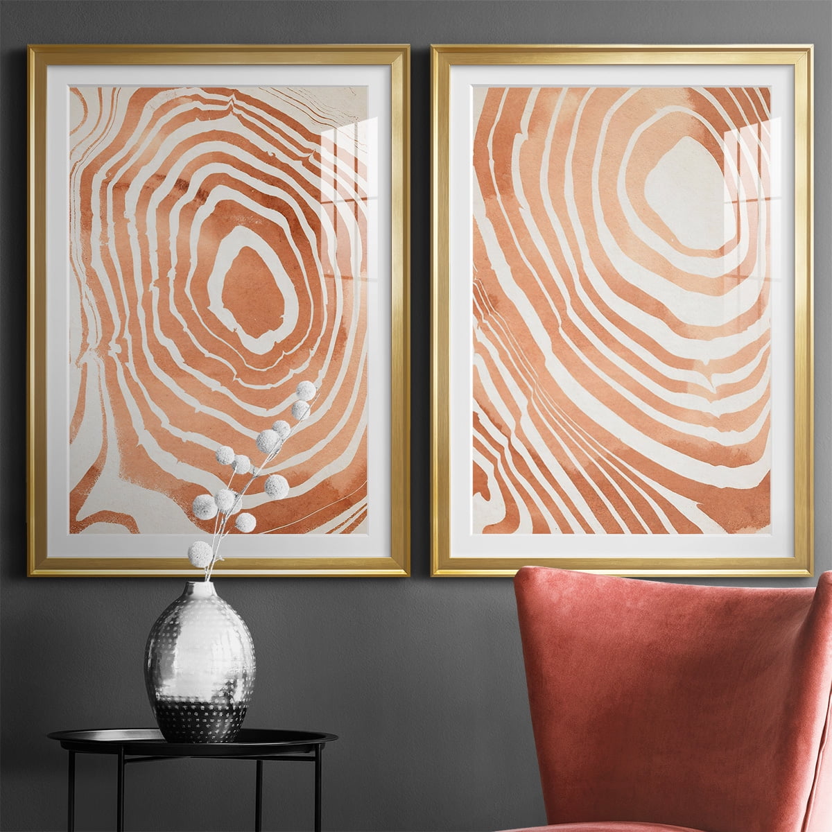Wexford Home Wood Grain Suminagashi III Premium Framed Print, 30.5" x 42.5" - Ready to Hang, Gold (Set of 2)