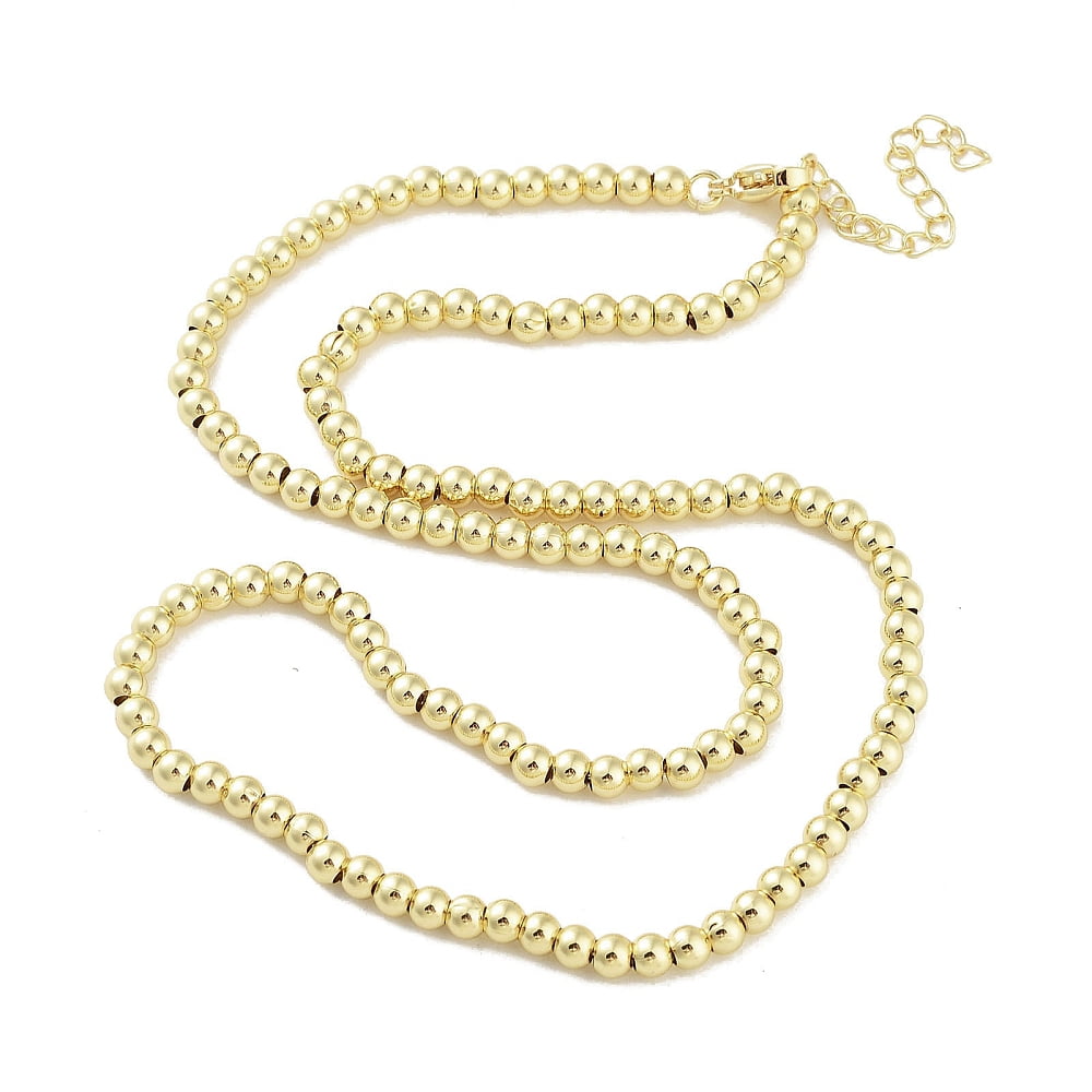 Brass Beaded Necklaces Long-Lasting Plated Cadmium Free & Lead Free Real 18K Gold Plated 17.72 inch(45cm) Beads: 4mm