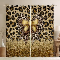 Manfei Cheetah Pattern Black Out Curtains,Leopard Print Bowtie Curtains Pack of 2 (42x63 Each),Gold Brown Black Bedroom Curtains For Girls Kids,Luxury Bedroom Decor