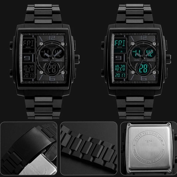 PENIKOKO Backlight Men's Waterproof Digital Watch Red with Stylish Dial and Stainless Steel Buckle