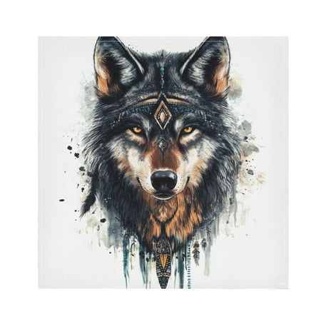 

JSTEL Boho Wolf Ethnic Cloth Napkins Set of 1 20x20 Inch Washable and Reusable Napkin for Decoupage Dinner Party Everyday Use
