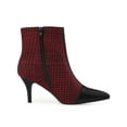 thumbnail image 3 of BLISSFUL STEP Women's Ankle Boots Pointed Toe Stiletto Heels Houndstooth Plaid Zip-Up Boots Red Black 7, 3 of 7