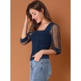 thumbnail image 2 of INSPIRE CHIC Blusa Vintage Con Cuello Cuadrado Para Mujer, Ajustada, Semitransparente, Con Mangas Abullonadas De Malla 3/4 Azul oscuro L, 2 of 6