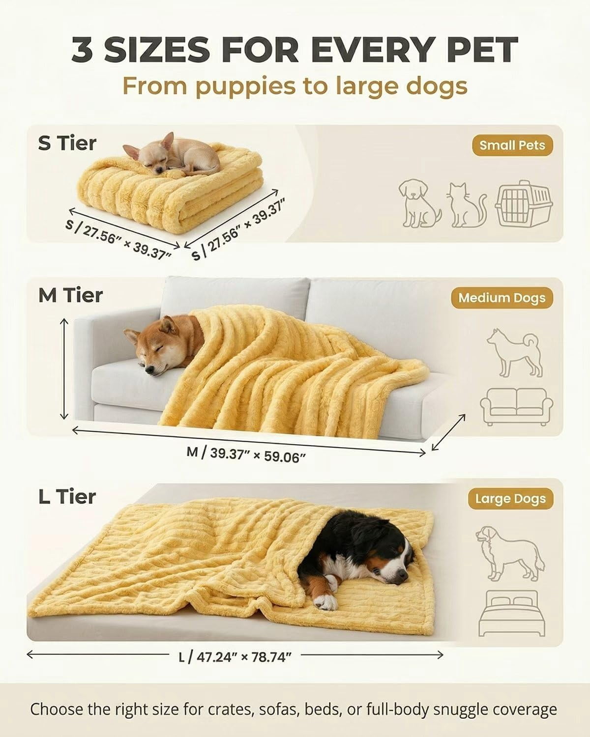 Emotional Support Blanket for Pets, Calming Dog Security Blanket, Soft Rabbit Hair Plush for Kennel, Crate & Sofa(RL Yellow 1 PC)