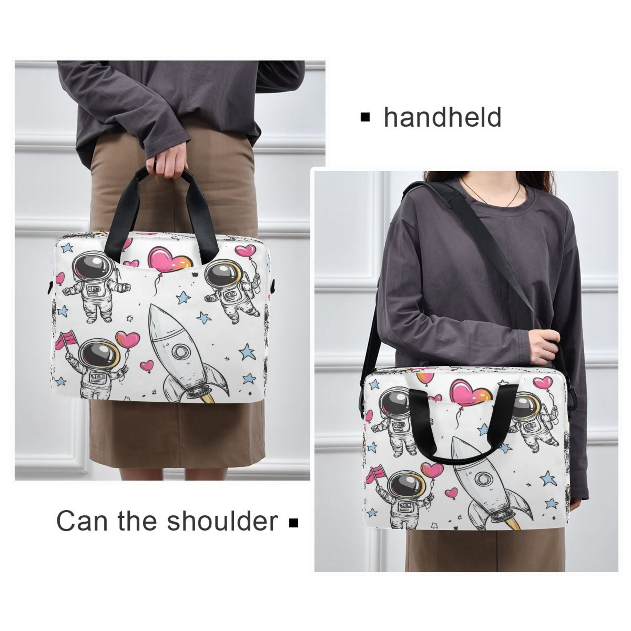 16" Laptop Tote Bag Laptop Sleeve Case Computer Briefcase for Work & Travel Cute Astronaut Clipart