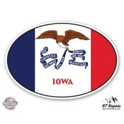 Iowa State Flag Oval - 3" Vinyl Sticker - For Car Laptop I-Pad Phone Helmet Hard Hat - Waterproof Decal
