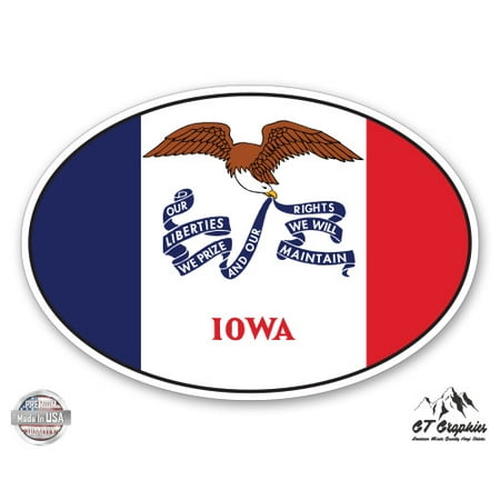 Iowa State Flag Oval - 3" Vinyl Sticker - For Car Laptop I-Pad Phone Helmet Hard Hat - Waterproof Decal