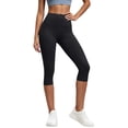 thumbnail image 2 of IUYRTFE Women Solid Color Elastic Waist Capri Yoga Pants Stretch Crop Leggings for Gym Workout Daily Wear, 2 of 6