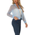 thumbnail image 4 of INSPIRE CHIC Women's Long Sleeves Zip Up See Through Lightweight Bomber Jacket XS Light Blue, 4 of 6