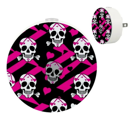 

Night Lights Plug Into Wall [2 Pack] Night Light for Kids LED Nightlight with Dusk to Dawn Sensor for Bathroom Decor Children Room Skull Pink Zebra Heart