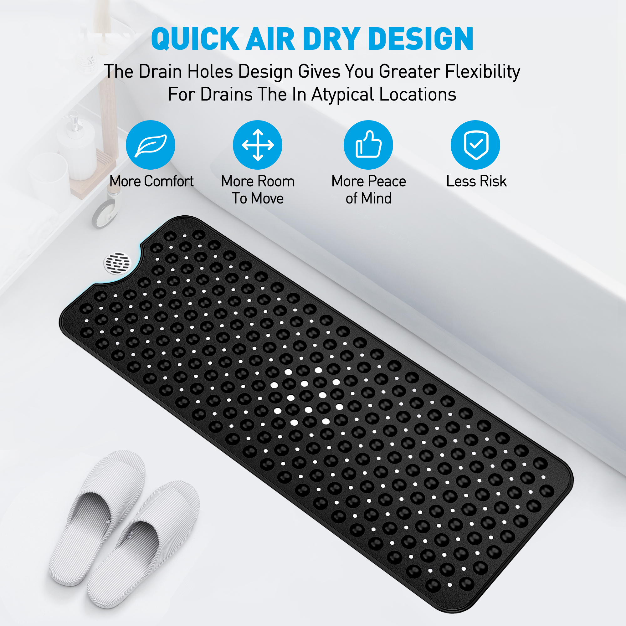 GPED Non-Slip Bathtub Mat, 39x16 inches, Black photo 5