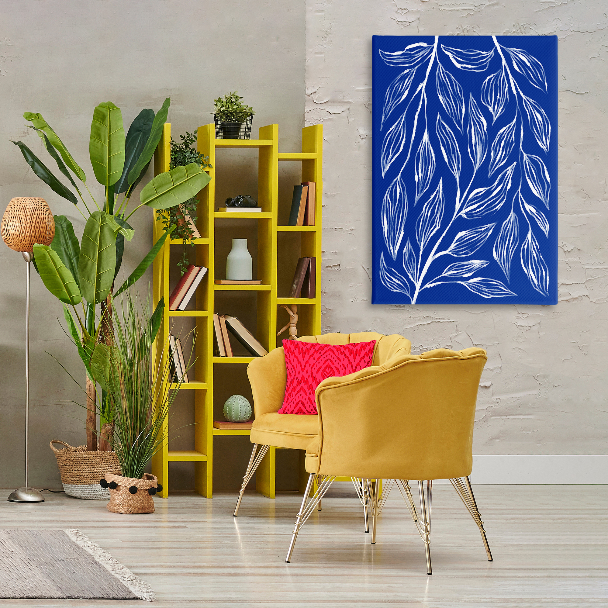 Stupell Industries Blue Leaves & Grasses Plants & Flowers Painting Wrapped Canvas Art Print Wall Art, 30 x 45