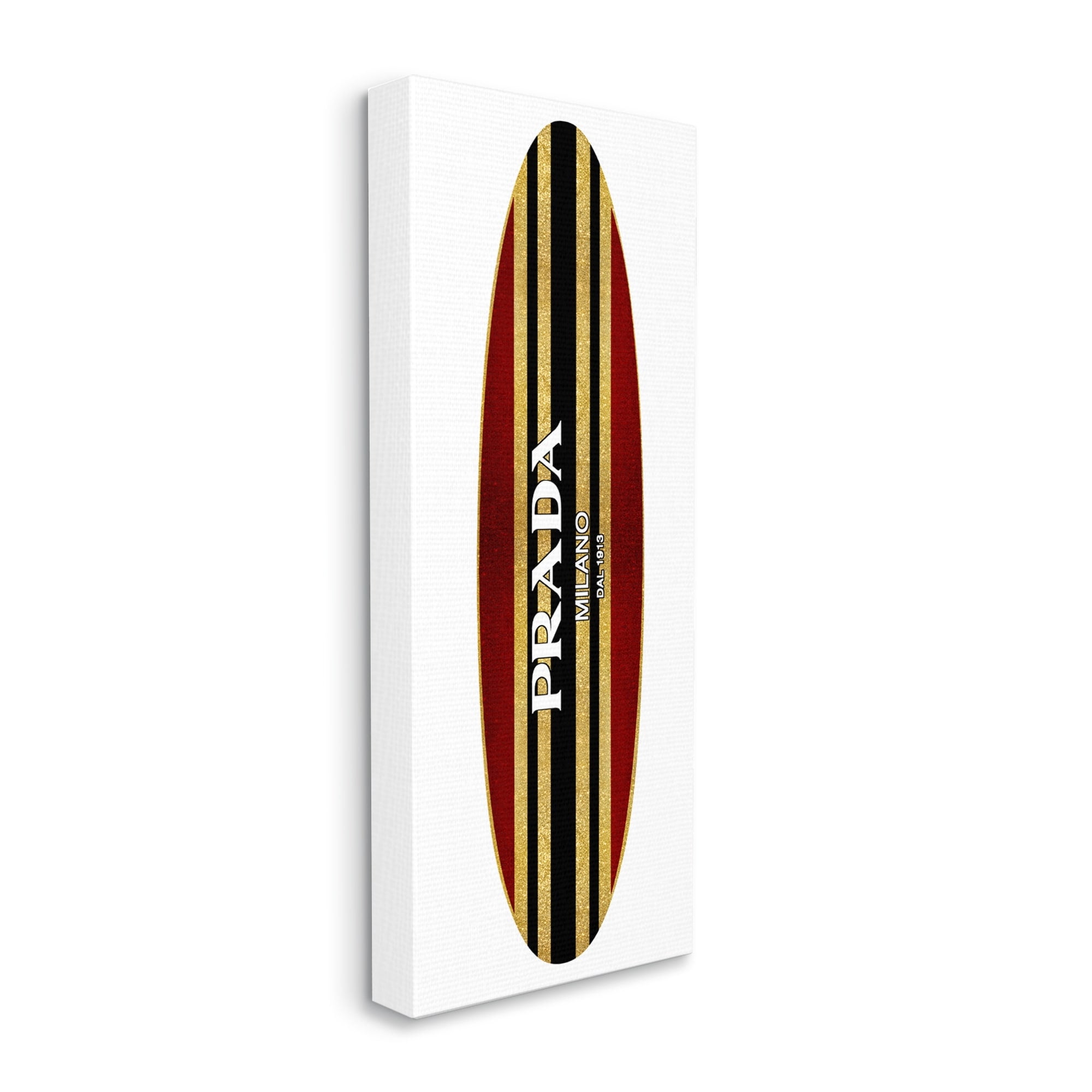 Red Black Fashion Stripes Trendy Designer Surfboard Beauty & Fashion Graphic Art Gallery-Wrapped Canvas Print Wall Art