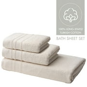 Melissa Linen, Large Bathroom Towels Set, 3 Pack, Soft and Absorbent, Bath Sheet, Hand Towel, Washcloth, Ecru