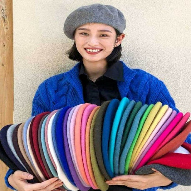 Laine Béret Femme Chapeau d'hiver Pour Femmes Bonnet Plat Tricot