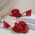 thumbnail image 4 of ZACPNCV Womens High Heel Mules Square Toe Block Heel Sandals Bow Embellishment Open Toe Dressy Slippers Party Shoes, 4 of 9