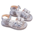 thumbnail image 1 of Xfvqtps Kids Girls Summer Princess Sandals Open Toe Lace Bow Hook and Loop Soft Sole Flats Shoes, 1 of 9