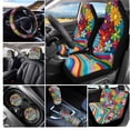 thumbnail image 3 of Uorisanigo Rainbow Blooming Flowers Car Front and Rear Cushion Covers Water Coaster Steering Wheel Cover Pillowcase for Cars Gear Lever Cover+Hand Brake Cover Easy to Clean 11 Pieces, 3 of 7