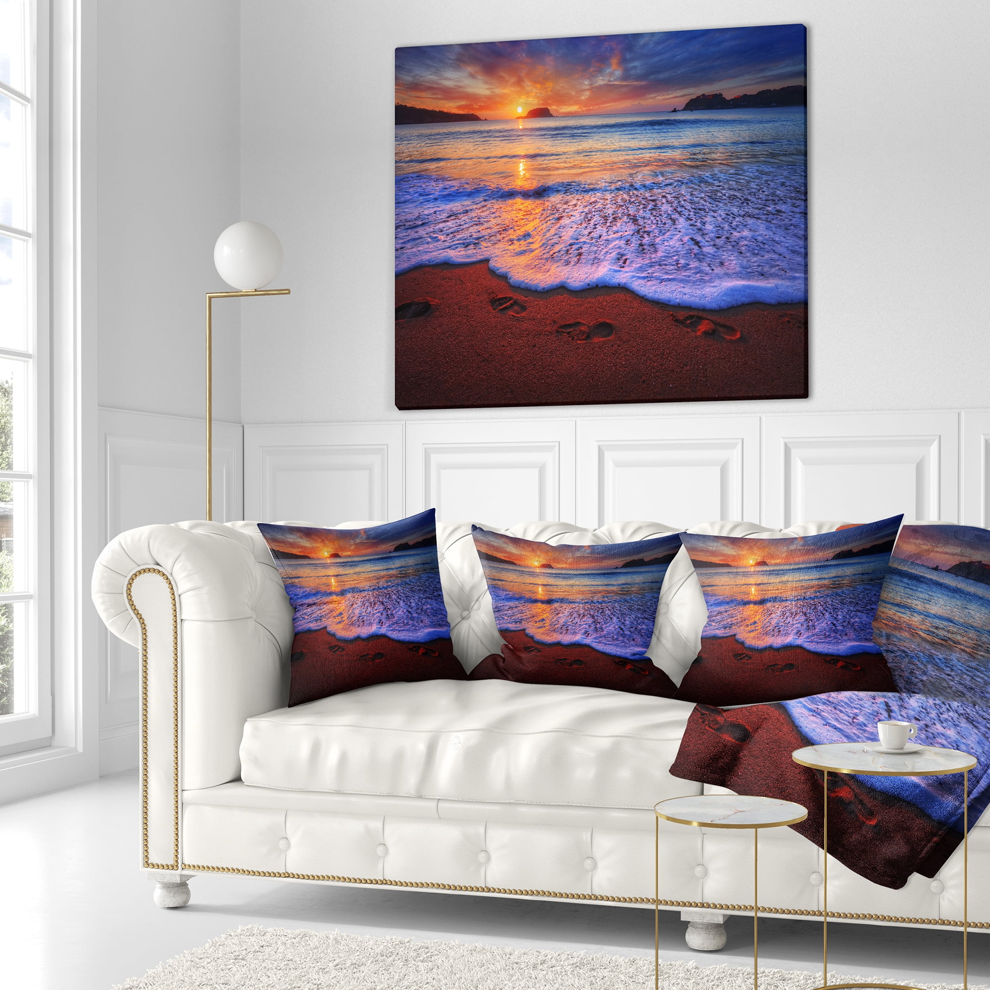 Designart Colorful Sunset Over Beautiful Shore - Seashore Throw Pillow - 18x18