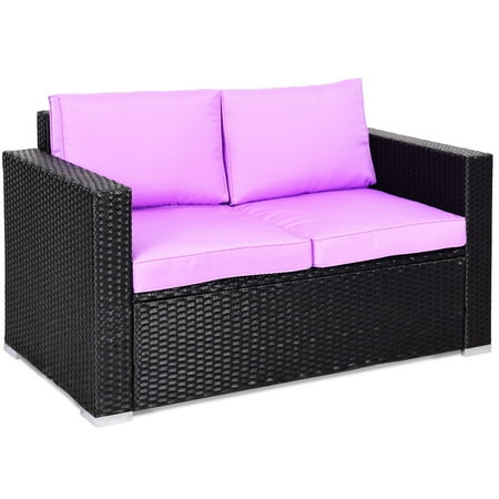 Gymax 4pc Rattan Patio Furniture Set Outdoor Wicker With Purple Cushion Walmart Canada
