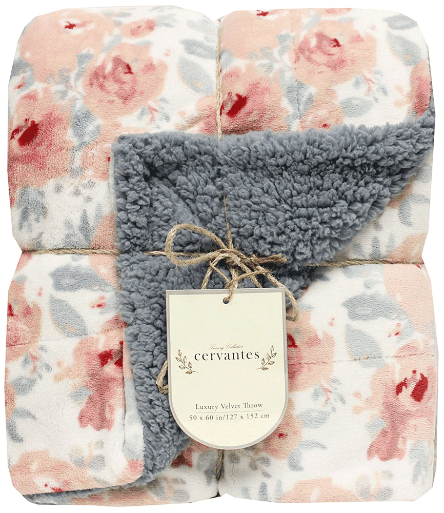 Cervantes Luxury Collection Floral Velvet Sherpa Berber Throw