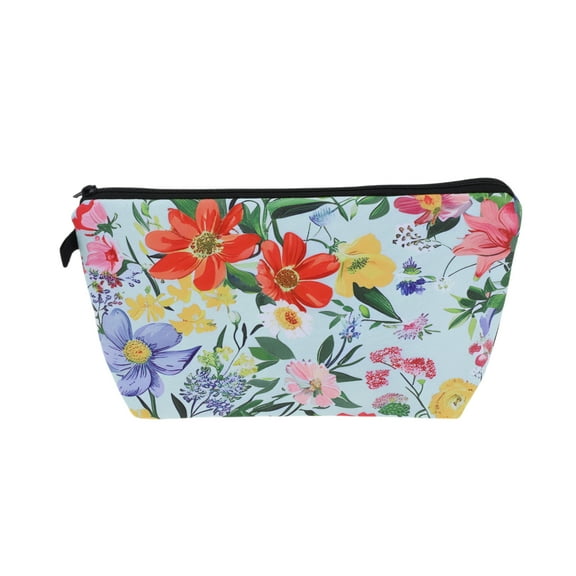 Unique Bargains 1 Pc Flower Print Makeup Bag for Vacation Business Travel Blue Polyester