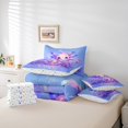 thumbnail image 4 of Erosebridal Ensemble de Literie Axolotl Mignon Taille Simple, Ensemble de Couette Animal Océan Dessin Animé avec Draps, Violet Rêveur, Réversible 7 Pcs, 4 of 5