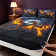 thumbnail image 4 of Manfei Fantasy Dragon Animals Bed Sheets,Gothic Mountain Cloud Full Size Sheets,Blue Orange,4-Piece,1 Flat Sheet,1 Fitted Sheet and 2 Pillowcases, 4 of 6