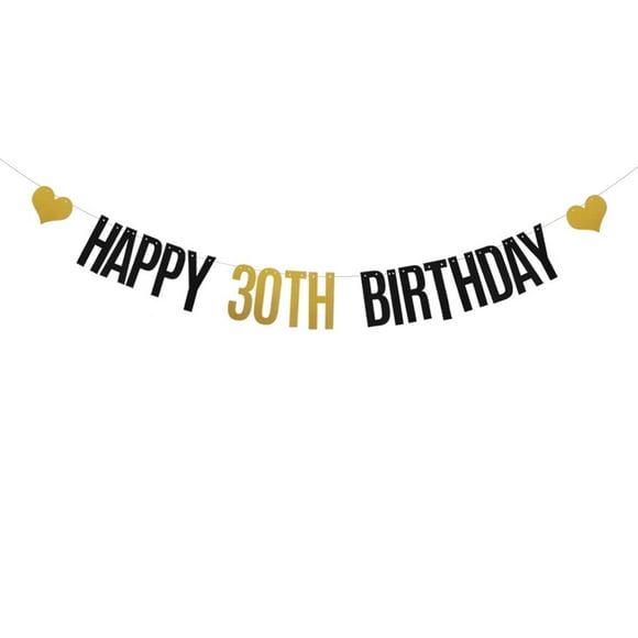 Black and Gold Glitter Happy 30th Birthday Banner for 30 Years Old 30th Birthday Party Decorations Supplies Pre-Strung HAPPY 30TH BIRTHDAY