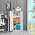 thumbnail image 3 of 42" Metal Storage Cabinet with Locking Doors,Folding Filing Storage Cabinet with Adjustable Shelf,Lockable Garage Storage Cabinet,Tool Cabinet for Home Office Garage School Basement White, 3 of 9