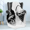 thumbnail image 4 of Skull Soft Flannel Fleece Throw Blanket, Funny Skull Band Dead Street Gangs with Bandanna Hood Rapper Style Grunge Print, Cozy Plush for Indoor and Outdoor Use, 60" x 80", Black White, by Ambesonne, 4 of 5