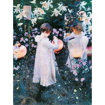 John Singer Sargent Carnation Lily Rose Painting Girls Lighting Chinese Lanterns in Flower Garden Unframed Wall Art Print Poster Home Decor