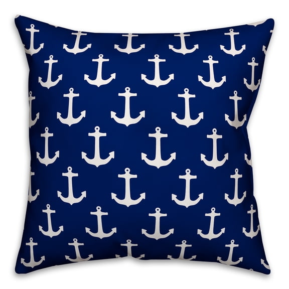 Creative Products Blue and White Anchor Pattern 18x18 Indoor / Outdoor Pillow