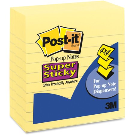 Post-it® Super Sticky Lined Pop-up Notes - 450 - 4" x 4" - Square - 90 Sheets per Pad - Ruled - Canary Yellow - Paper - Pop-up, Self-adhesive - 5 | Bundle of 2 Packs