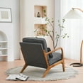 thumbnail image 3 of Mid Century Accent Chair Modern Oak Chair with Pillow Upholstered Lounge Arm Chair, Solid Wood Frame and Soft Cushion, Reading Armchair for Bedroom Sunroom, Dark Gray, 3 of 8