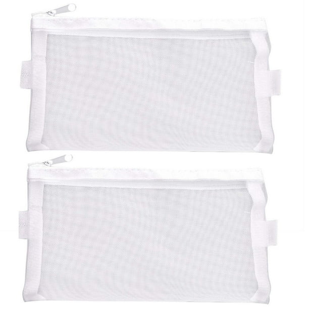 Bolsa de malla de colores Txmfgh (2 unidades), multifuncional, con cremallera, para guardar papelería y cosméticos. Diseño transparente para fácil identificación (blanco y negro).