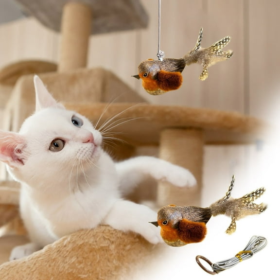 POLISE Spaces Feather Cat Teaser Wand Toy, Bird Feather Attachment with Flexible Stem, Handheld Interactive Play Stick, Colorful Plume Teasing Wand for Indoor Cats Kittens, 15in