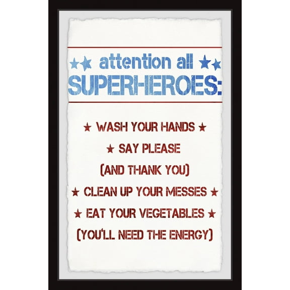 Marmont Hill Superhero House Rules Framed Wall Art, 8.00" x 1.50"