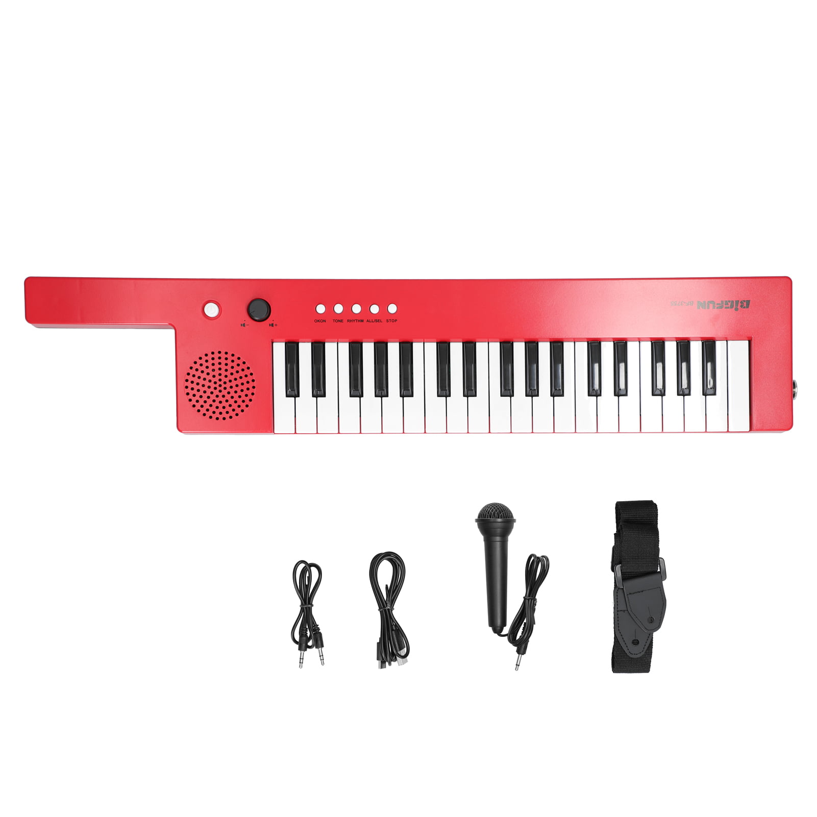 Red 37 Key Mini Keytar Portable Keyboard Piano Guitar Electronic Organ Keyboard Sonogenic Keytar with Multifunctional Keys Wireless Keytar Controller Education Musical Instrument for Beginners 