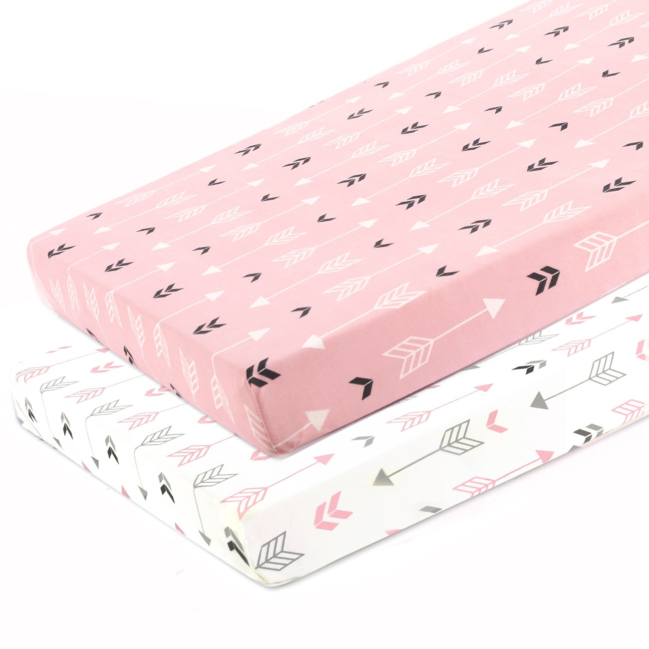 Stretchy Fitted Pack n Play Playard Sheet Set-Brolex 2 Pack Portable Mini Crib Sheets,Convertible Playard Mattress Cover,Ultra Soft Material,Pink & White Arrow Design - image 2 of 2