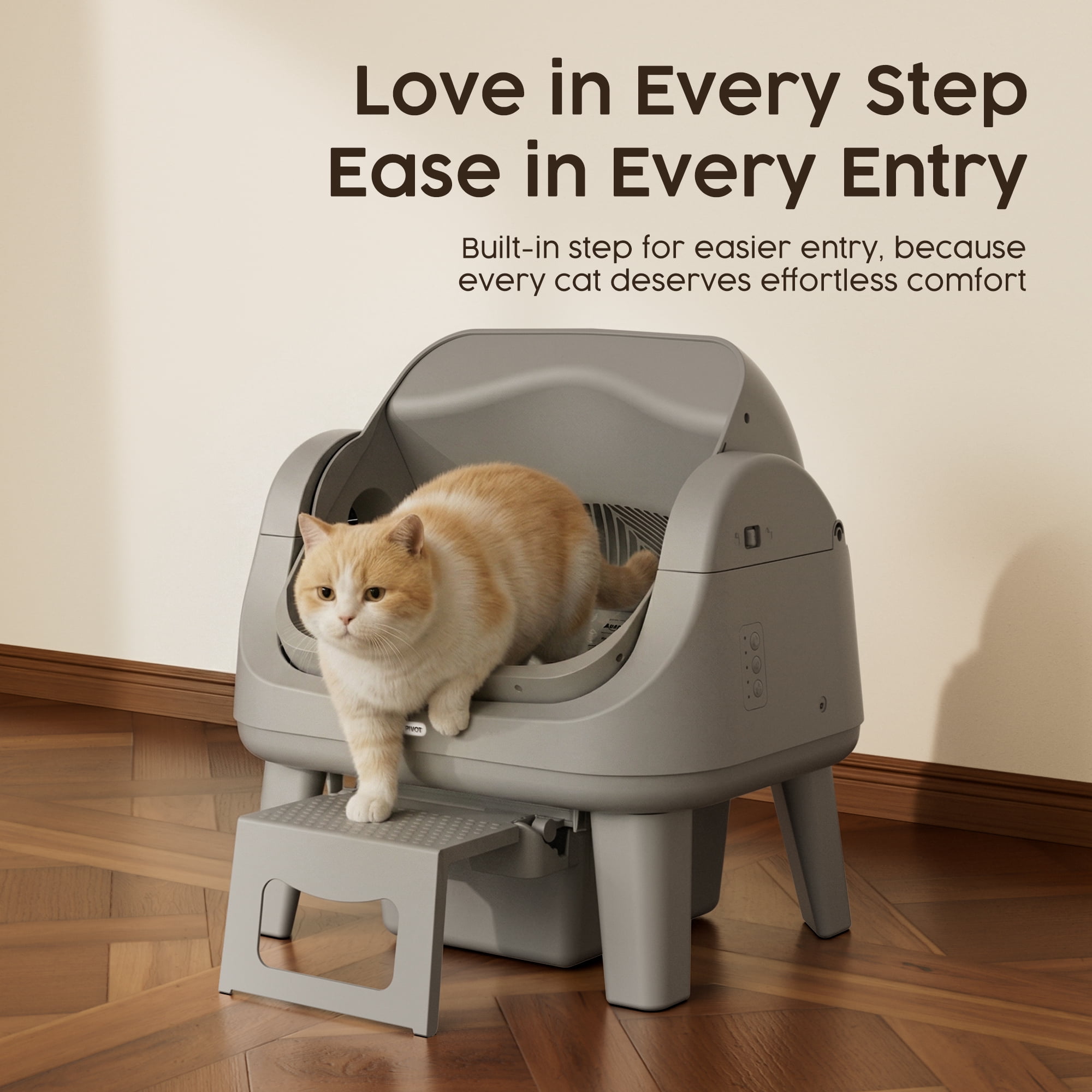 PetPivot AS12 Automatic Cat Litter Box Self-Cleaning with Safety Protection, Liners, Front Entry Step Included, Full Grey