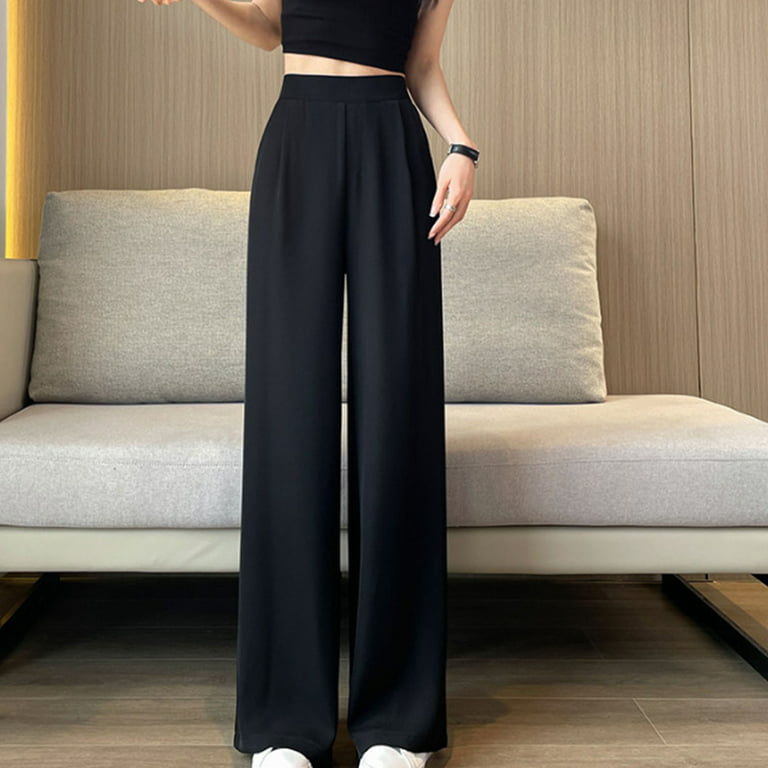 Wyongtao Dress Pants Women Women's Casual Wide Leg High Waisted Trousers  Spring and Autumn Solid Color Straight Long Pants Black XXXXL 