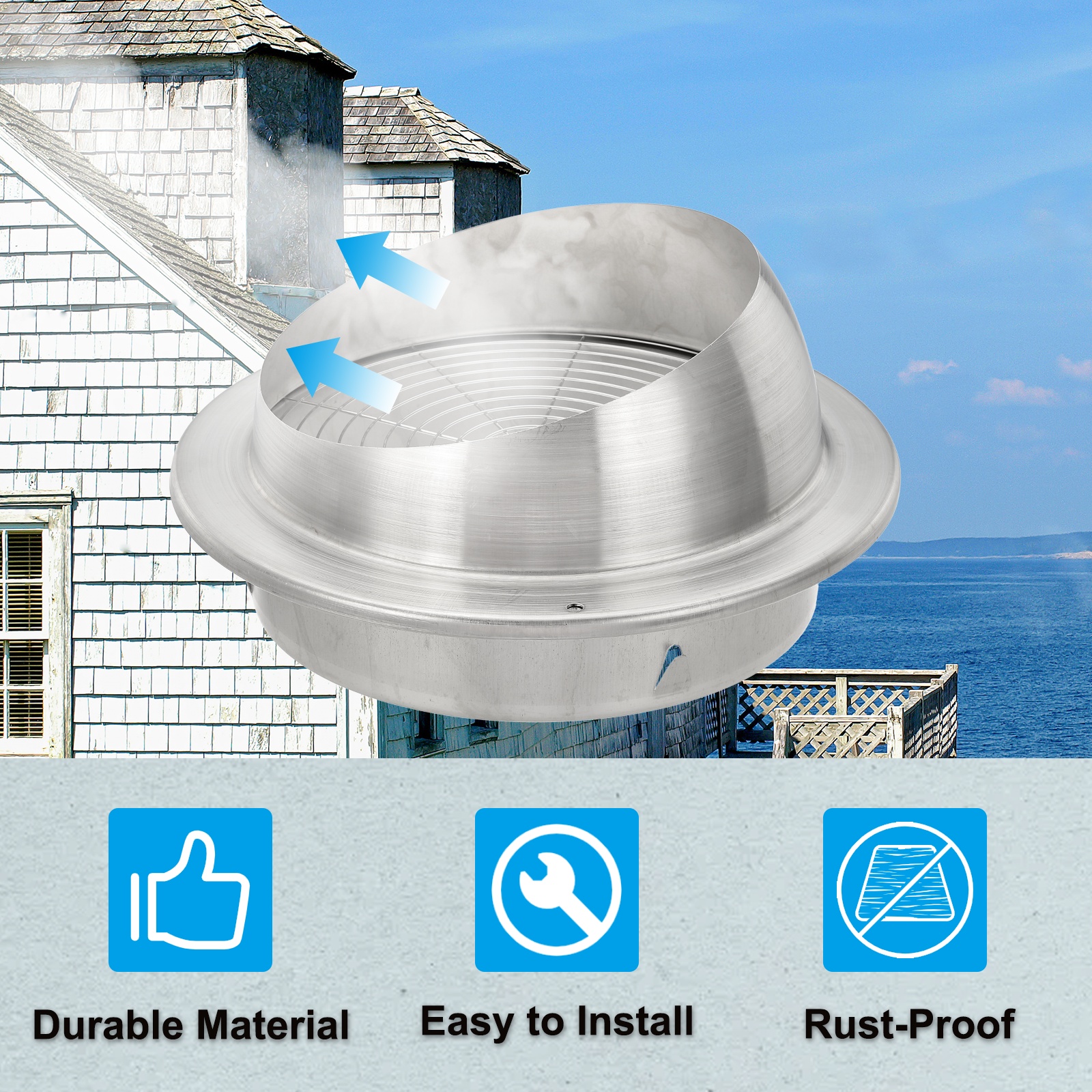 Uxcell 7 Inch Dryer Vent Cover, Stainless Steel Exterior Wall Air Vent for HVAC Ducting
