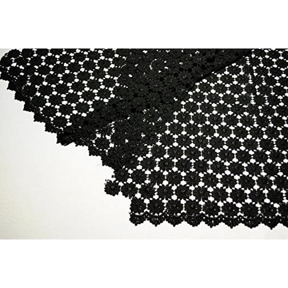 Altotux 37" Daisy Venice Lace Fabric All Over Both Side Scalloped Edge 9 colors (Black)