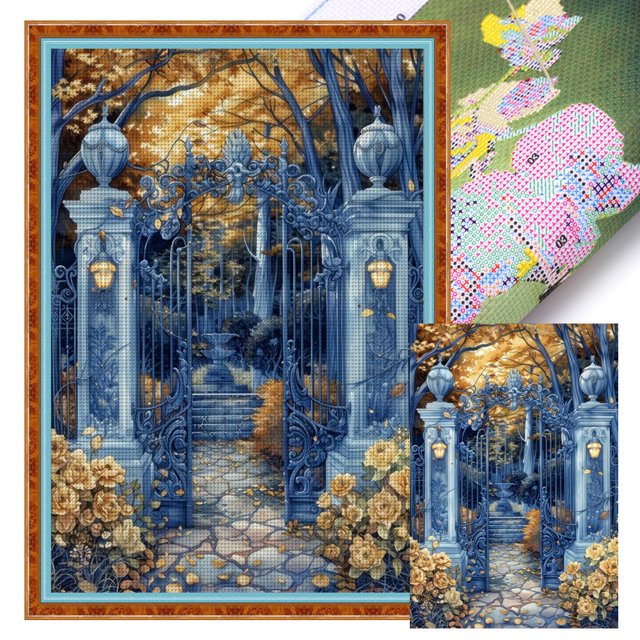 Hilo Algodón Ecológico Bordado Punto Cruz Victoria Impreso 14 Quilates 40x60cm Azul