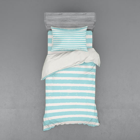 Ambesonne Grunge Bedding Set 3 Pcs, Striped and Grunge Brush, Twin XL, Pale Blue Off White