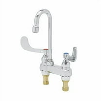 T&S Brass - Lavatory Faucet, Deck Mount, Swivel/Rigid Gooseneck, 0.5 GPM VR Spray Device, 4'' Handles