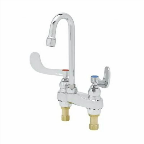 T&S Brass - Lavatory Faucet, Deck Mount, Swivel/Rigid Gooseneck, 0.5 GPM Spray Device, 4'' Handles