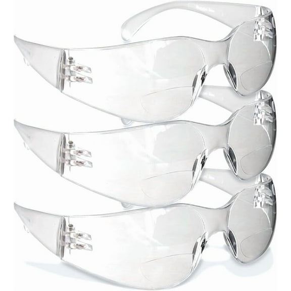 Rugged Blue Safety Glasses with Readers - Clear | Polycarbonate Frame with UV400 Protection | Bifocal Scratch Resistant Coating | Wrap Around One-Piece Safety Glasses 1.0-3PK
